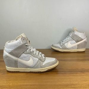 Nike Womens High Top Wedge Sneakers in Light Gray and White